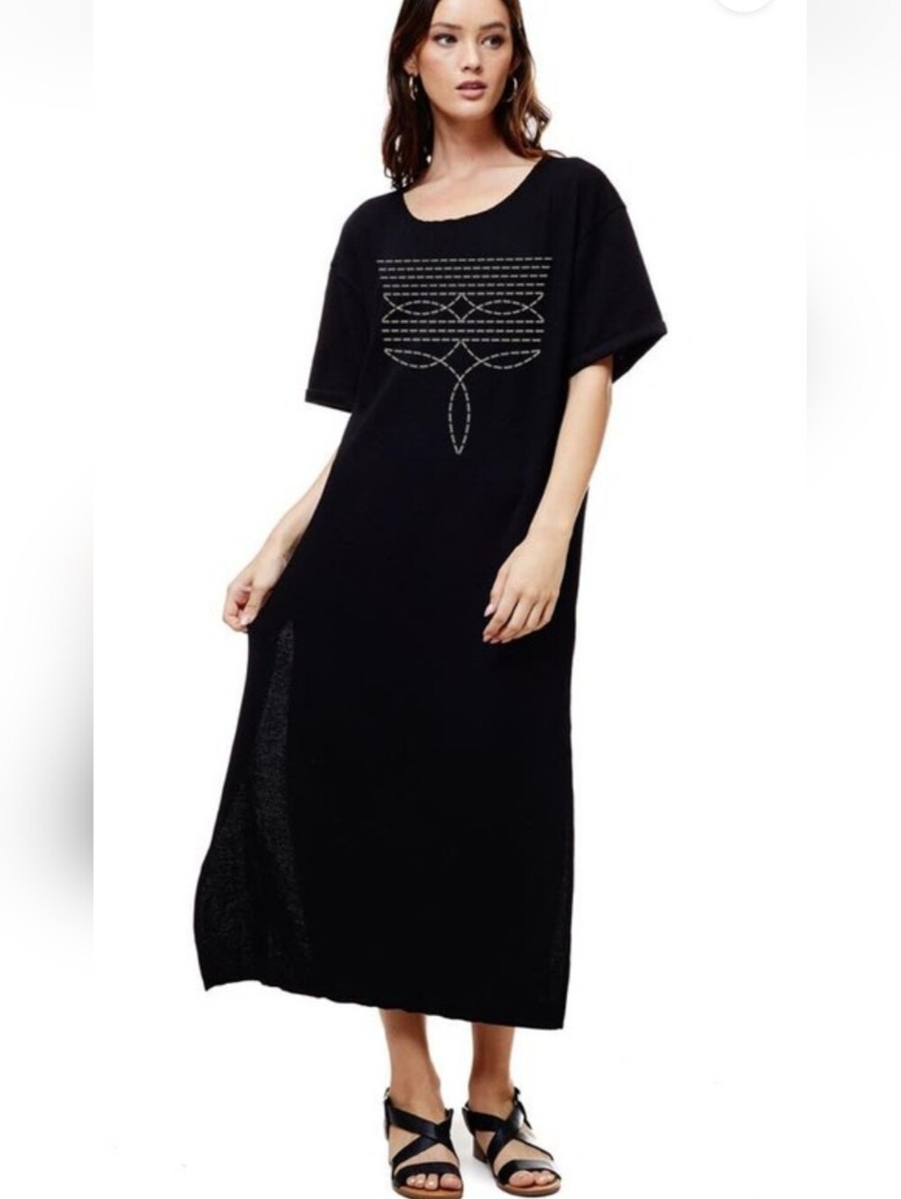 NEW Black 'Boot Stitch' Graphic Maxi T-Shirt Dress